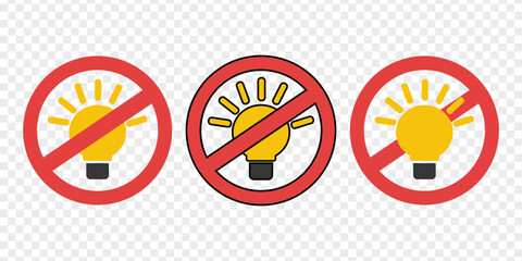 No switch on the light. Ban and prohibited symbol. No light lamp prohibition 