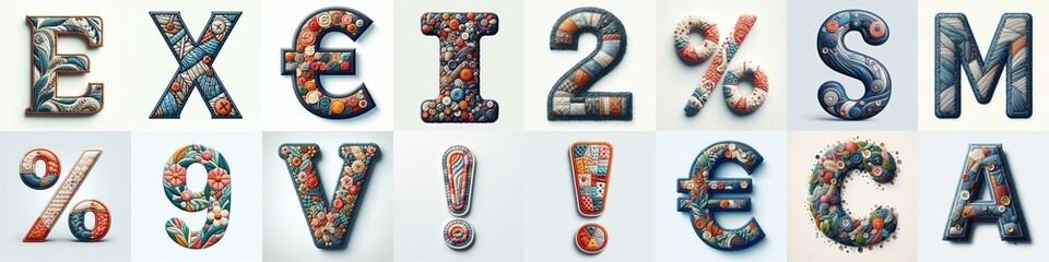 Fabric patches lettering. AI generated illustration