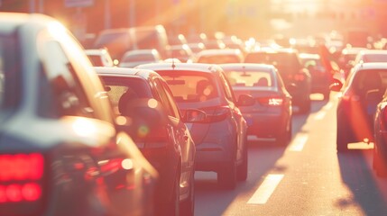 Traffic jam on a hot day with visible heat waves concept of travel delays during summer vacations 