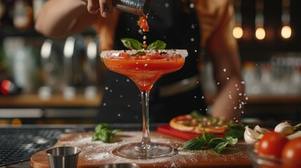 Fresh Tomato Cocktail Preparation by Bartender at Bar