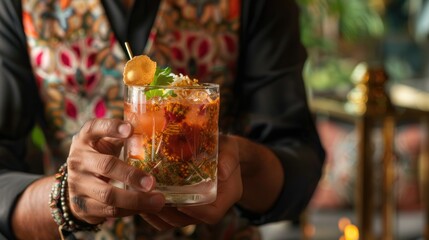 Bartender Serving Signature Cocktail in Upscale Bar