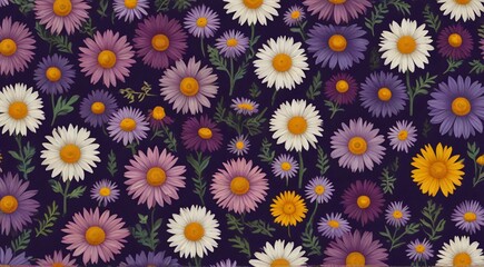  purple and yellow flower pattern on a purple background