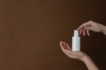 White cosmetic cream bottle with pump. Natural moisturizing, nourishing cosmetics for skin, beauty and spa