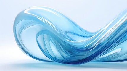 Abstract blue 3D waves on a light blue background. Digital art design with fluid shapes