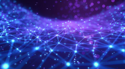 Neon blue networks over soft lavender, symbolizing technological tranquility.