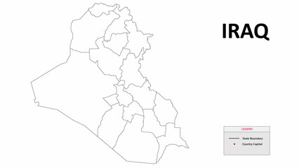 Iraq Map. Outline state map of Iraq. Political map of Iraq with a black and white design.