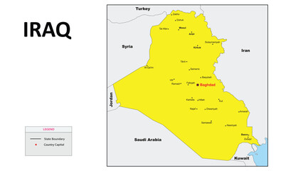 Obraz premium Iraq Map. Major city map of Iraq. Political map of Iraq with country capital.