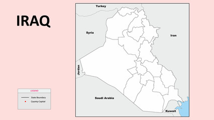 Fototapeta premium Iraq Map. State and district map of Iraq. Political map of Iraq with outline and black and white design.