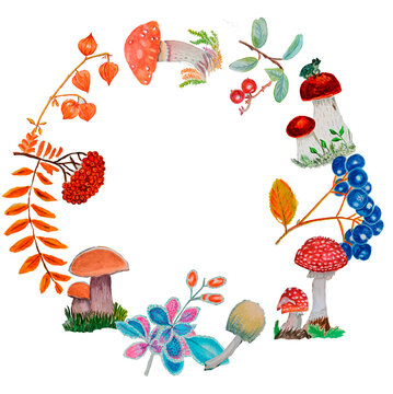 wreath of berries and mushrooms