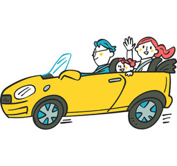 Fototapeta premium オープンカーで出かける楽しそうな家族 イラスト素材 