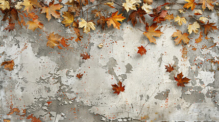 Autumn composition Top view of an empty rustic white wooden table with some decor dried leaves dried flora on sides Autumn, fall, thanksgiving day concept. Flat lay, with copy space
