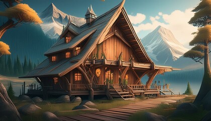 Fototapeta premium Wooden planks house 