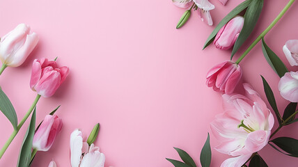 colored paper on pink background, Mothers Day concept banner with empty copy space for text