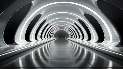 The linear symmetry of an airport jet bridge, leading the eye toward adventure