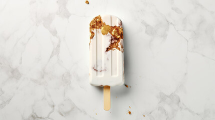 Premium Marble Texture Ice Cream with Golden Chocolate Melting: High-End Summer Dessert