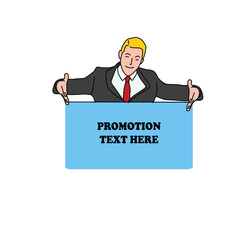 Flat vector illustration. promotional posing characters. There is space for your text on the banner. Vector illustration
