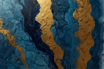 abstract background blue and gold acrylic painting - obrazy, fototapety, plakaty