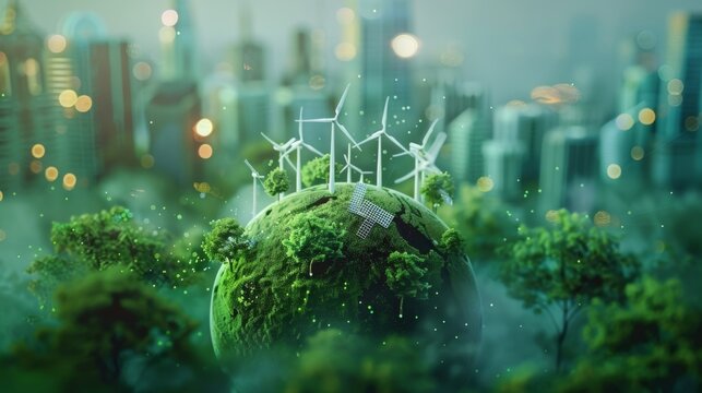 An innovative green tech concept showcasing sustainable technology usage with eco-friendly devices and renewable energy solutions for a cleaner environment