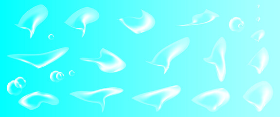 Transparent liquid shapes with light refraction with rainbow gradient imitating soap bubbles