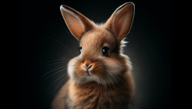an adorable brown rabbit in a portrait style