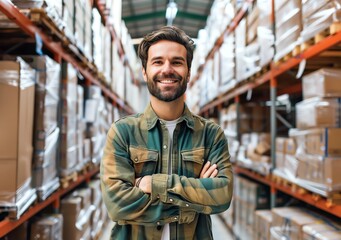Logistics manager overseeing warehouse operations - obrazy, fototapety, plakaty