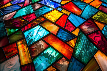 Pieces of colorful stained glass - obrazy, fototapety, plakaty