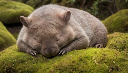 A Sleepy Wombat Dozing Off In A Pile Of Soft Moss Upscaled 2