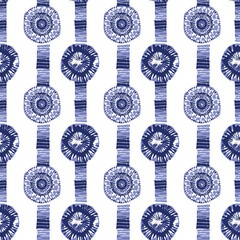 Indigo blue Japanese dot block print effect pattern. Seamless hand made vector design for fabric batik background and faded fashion repeat. 