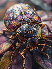 Ornate Thai Inspired Ladybug with Jewel Toned Patterns and Golden Accents - obrazy, fototapety, plakaty