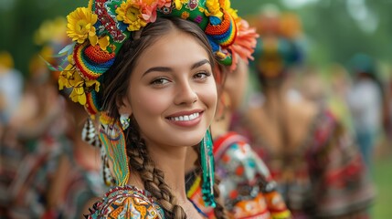 Fototapeta premium Folk traditions alive at a local festival, traditional costumes and dances, cultural heritage celebrated