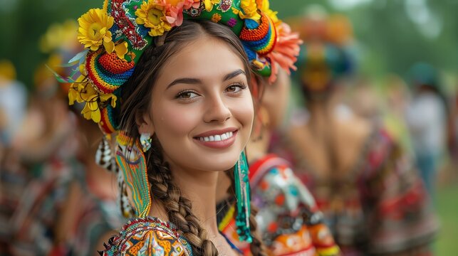 Folk traditions alive at a local festival, traditional costumes and dances, cultural heritage celebrated