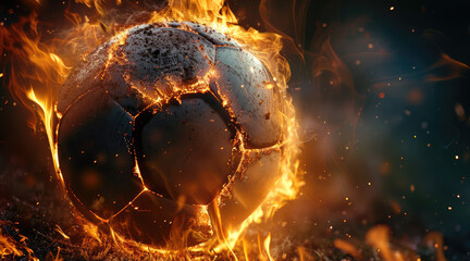 Football, fire from the ball. Generative AI.