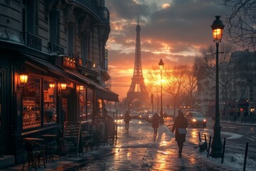 Naklejka premium A walk through the streets of Paris with a view of the Eiffel Tower