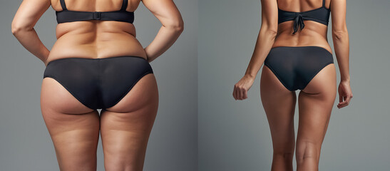 Thigh a woman in panties before and after weight loss
