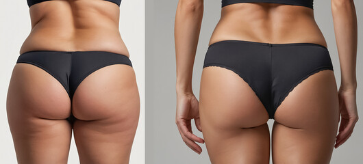 Thigh a woman in panties before and after weight loss