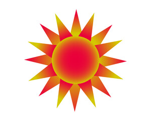 Yellow and red sun icon isolated on white background. design