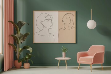 a framed painting mockup hanging on a wall