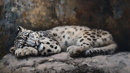 A snow leopard resting