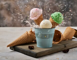 Delicious ice cream explosion - obrazy, fototapety, plakaty