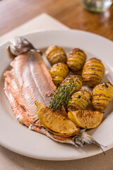 grilled trick with potatoes ready to eat