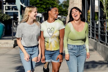 Three mixed race girlfriends, community of inclusion & equality