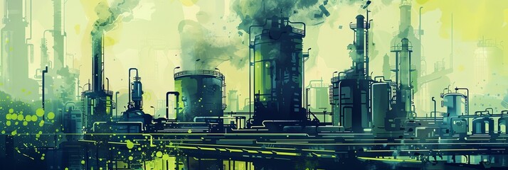 Watercolor Illustration of Vintage Industrial Machinery, copy space available for text. - obrazy, fototapety, plakaty