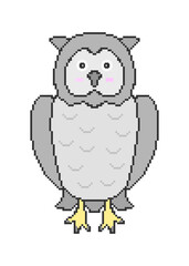 Pixel art illustration of a gray owl