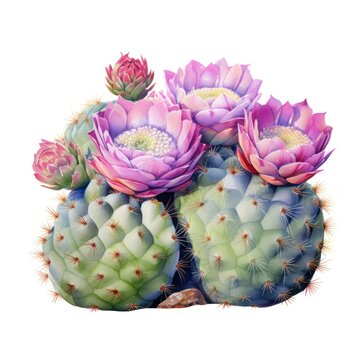 Watercolor clipart of a Lophophora williamsii (Peyote)