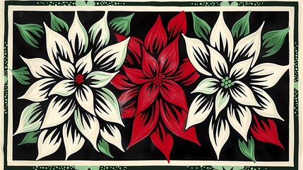 Retro red and green flowers plant pattern illustration poster background