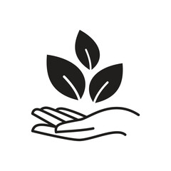 Logo icon, hand and plant leaves, the concept of caring for the environment and health.