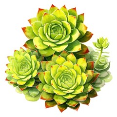 Clipart of a Hens-and-Chicks plant in full sun - obrazy, fototapety, plakaty