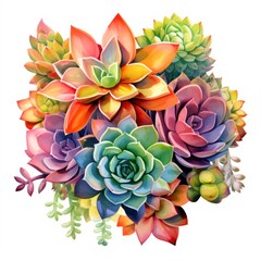 Clipart of a colorful succulent bouquet - obrazy, fototapety, plakaty