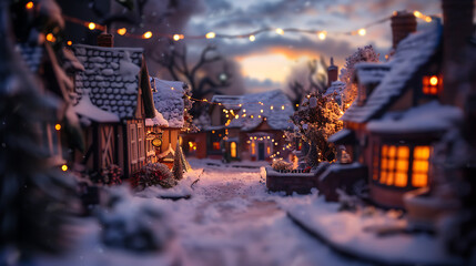 Winter Christmas festive background with snow-covered houses 