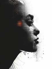 Simple minimalistic pixels and dots contrast portrait of woman - obrazy, fototapety, plakaty